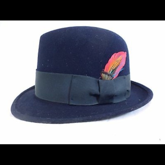 Custom Made by Reed Hill Navy Stingy Rim Fedora  Wool/Fur Blend Size 7 NWOT main image 9